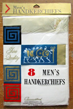 Vintage MENS Handkerchiefs 8 NEW IN ORIGINAL SEALED PACKAGE Cotton FINE QUALITY