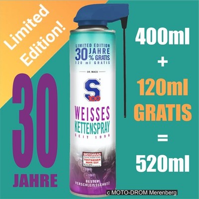 S100 weisses KETTENSPRAY 2.0 520ml Motorrad Kettenfett weißes Kette Dr.Wack NEU!