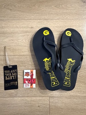 RARE Austin Powers Movie Promo BUNDLE - Goldmember Sand Flip Flops, Pin, Tag +