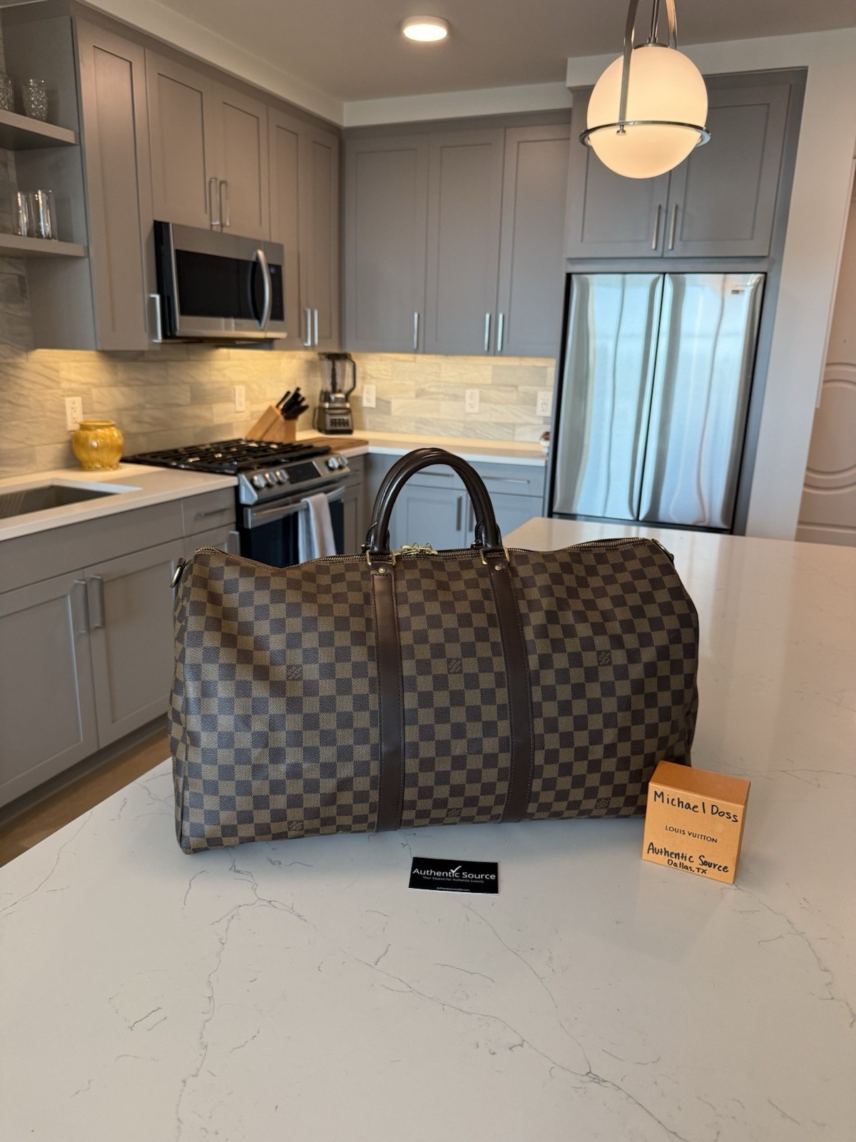 Authentic Louis Vuitton Keepall 55 Bandouliere Damier Ebene Duffle Bag Brown