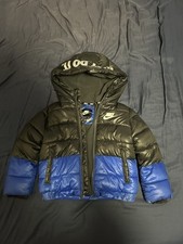Nike Hooded Puffer Jacket 2T Black Blue Colorblock Logo Full Zip Pockets