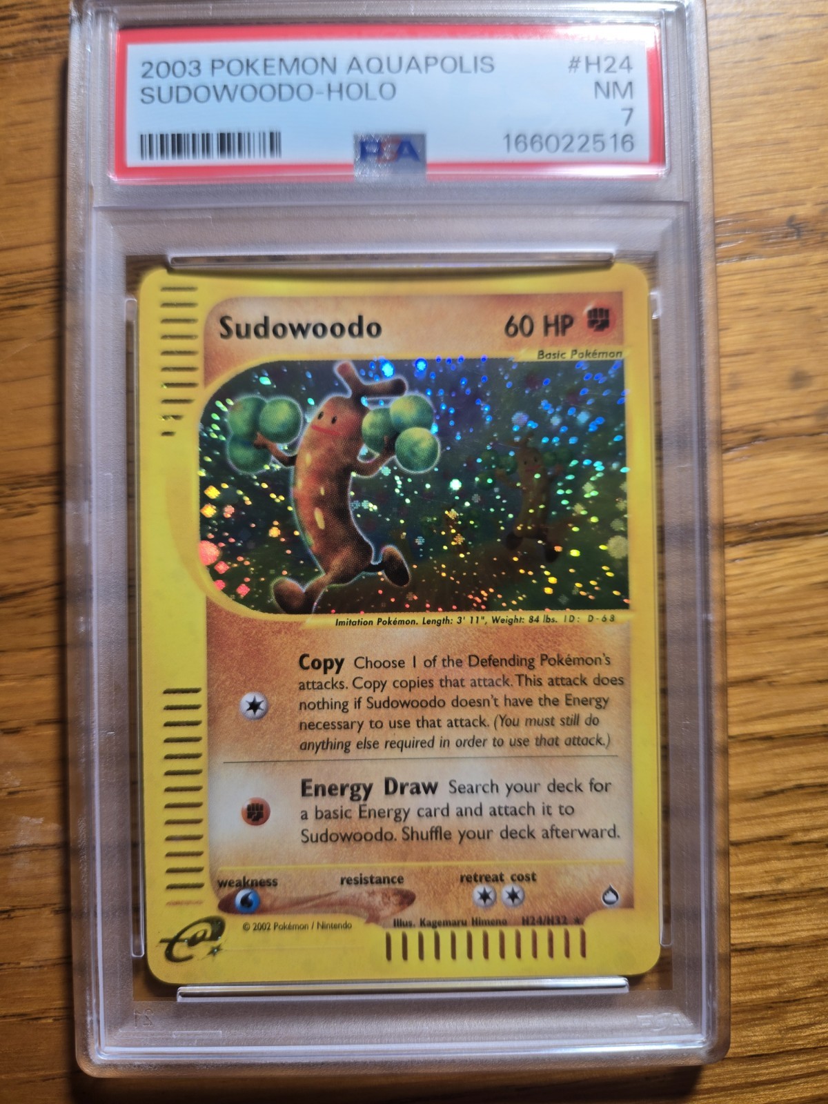 Pokemon Card 2003 Aquapolis H24 Sudowoodo Holo Psa 7 Nm