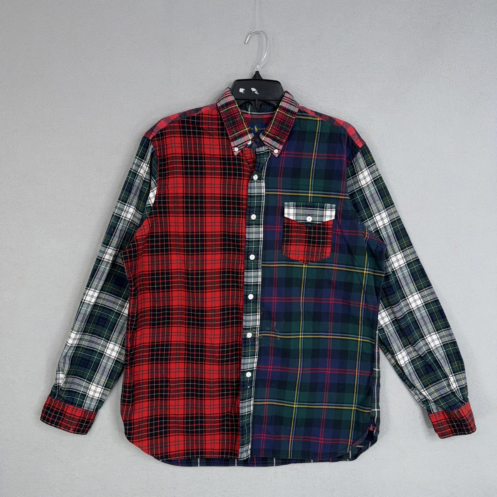 Ralph Lauren Shirt Mens Large Colorblock Patchwork Plaid Flannel Long Sleeve