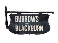 Vtg Black Cast Aluminum Business Sign Burrows and Blackburn Double Sided 16x10"