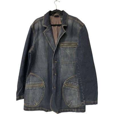 Vintage Sean John Mens Denim Coat Jacket Size 2XL Blue Y2k Cotton Zip Pockets