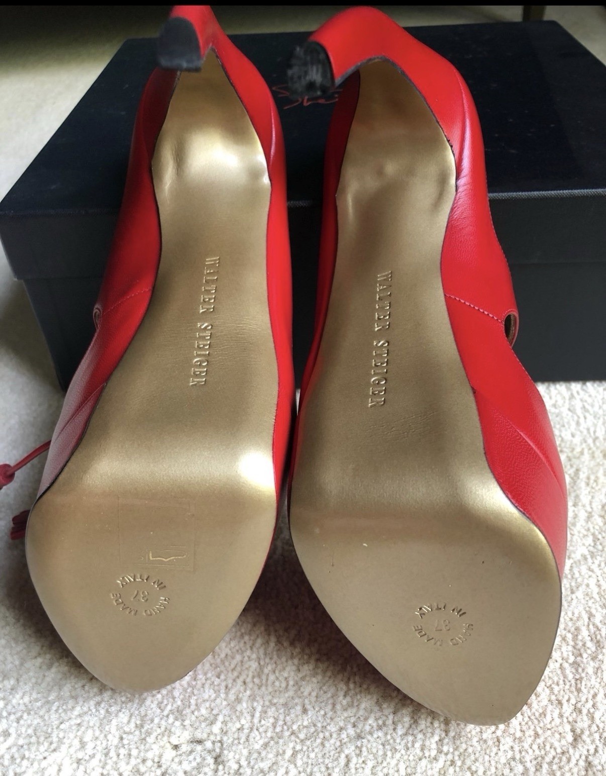 WALTER STEIGER Red Leather CURVED HEEL Platform Shoes Sz 37 image 10