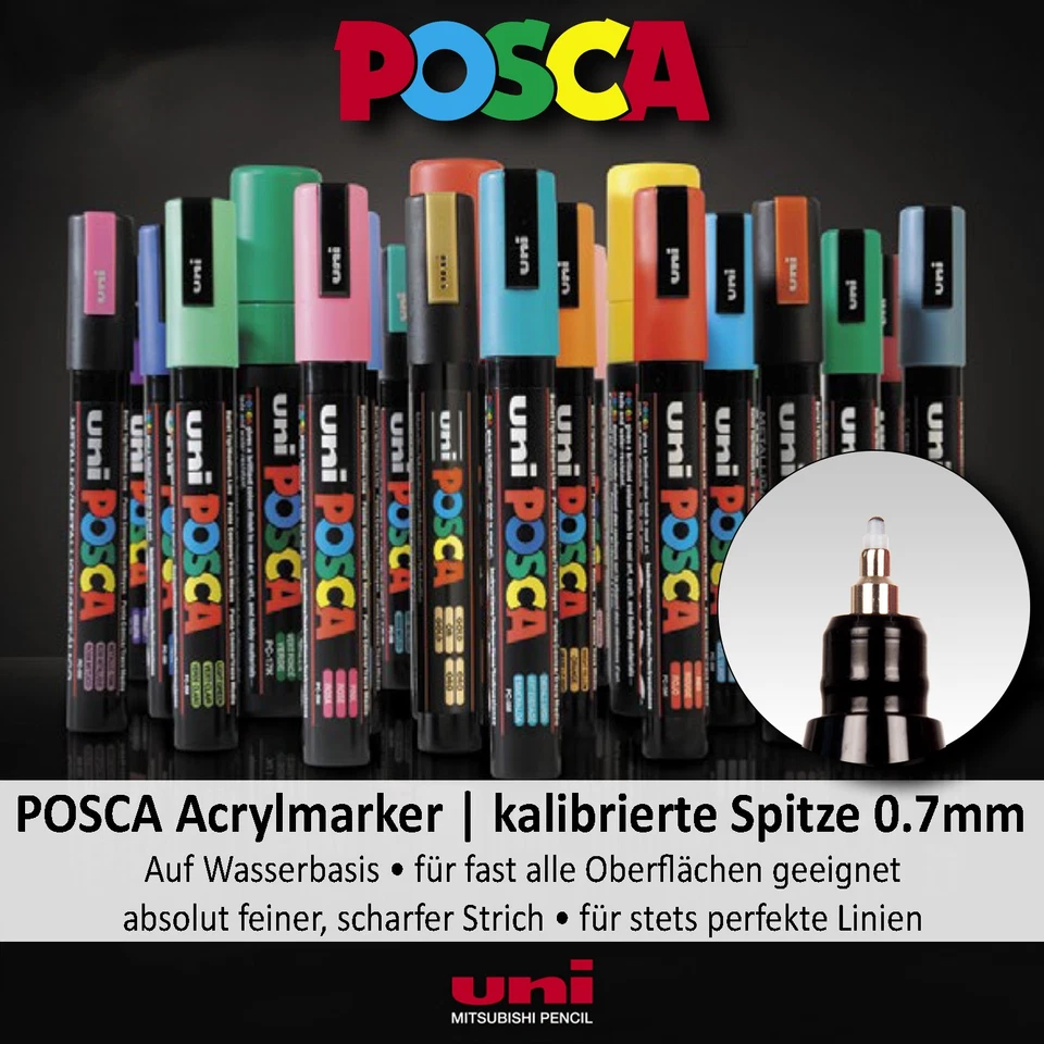 FABER-CASTELL AG Posca Acryl-Marker PC1MR, kalibrierte Spitze 0.7mm, verschiedene Farben