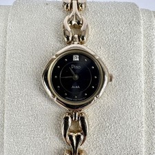 SEIKO ALBA Pino Ladies Watch Gold Black Dial 1P Diamond Chain Bracelet Quartz Re