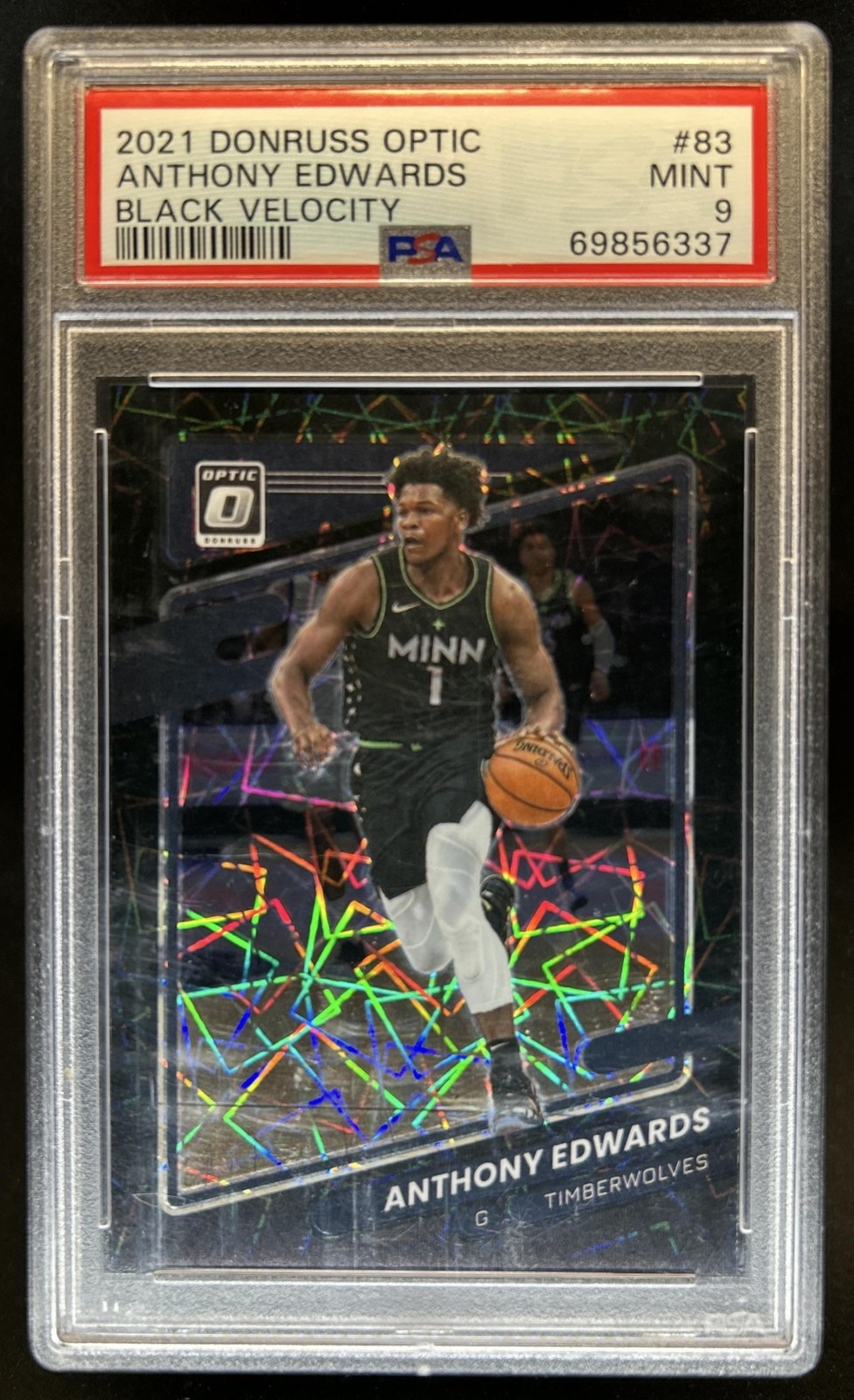 2021-22 Panini Donruss Optic Anthony Edwards Black Velocity Prizm #/39 PSA 9