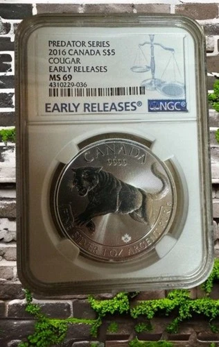 2016 Canada S$5 Early Releases Predator Series Silver Cougar NGC MS69