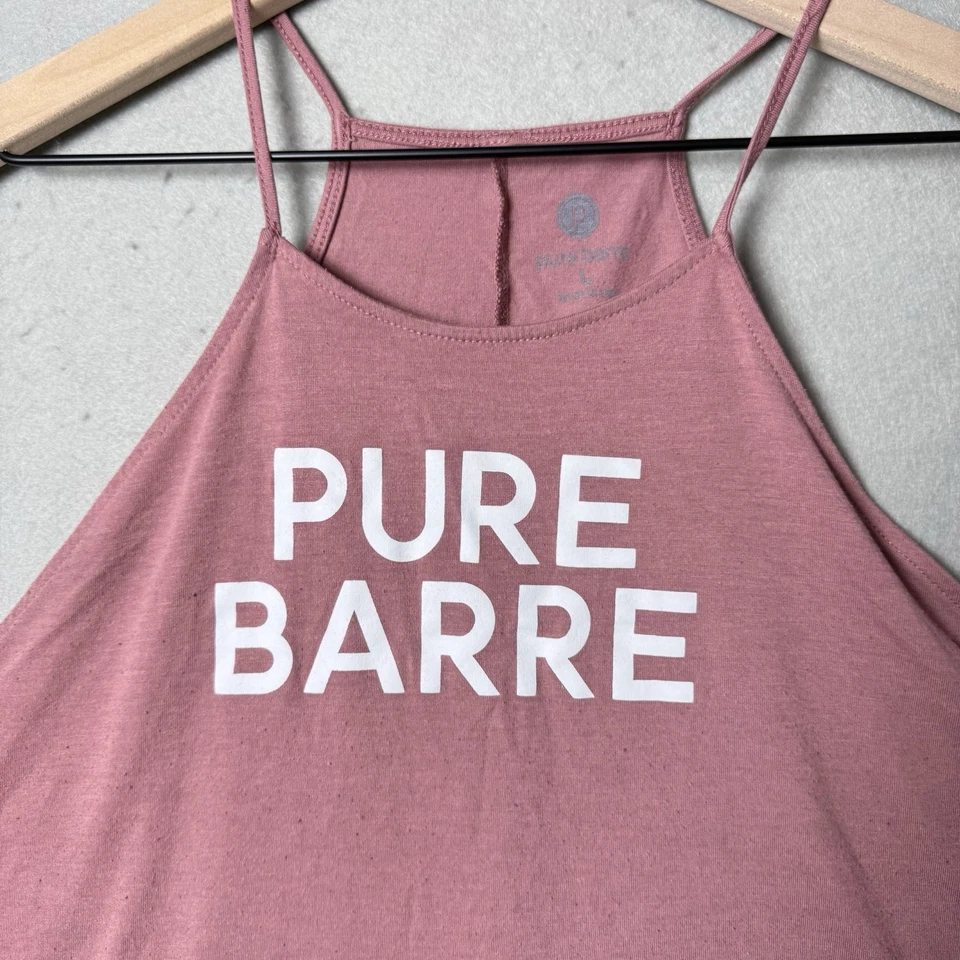 Pure Barre High Neck Graphic Print Tank Top Pink Spaghetti Straps Size Large - Image 3 of 4