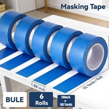 6 Rolls Blue Painters Masking Tape, 2 Inch x 60 Yards 5.5 Mil, Walls Painting