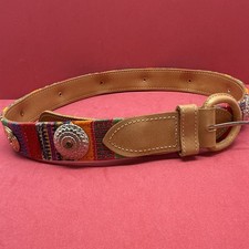 Vintage Genuine Leather Concho Belt Western Bohemian Rainbow Tan/ Size Medium