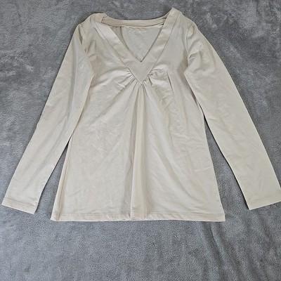 Fashion Bug Shirt Top Women Small Off White Long Sleeve V Neck Blouse Casual