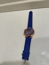 Geneva Platinum Quartz Watch Blue Dial & Band Copper Tone Accents