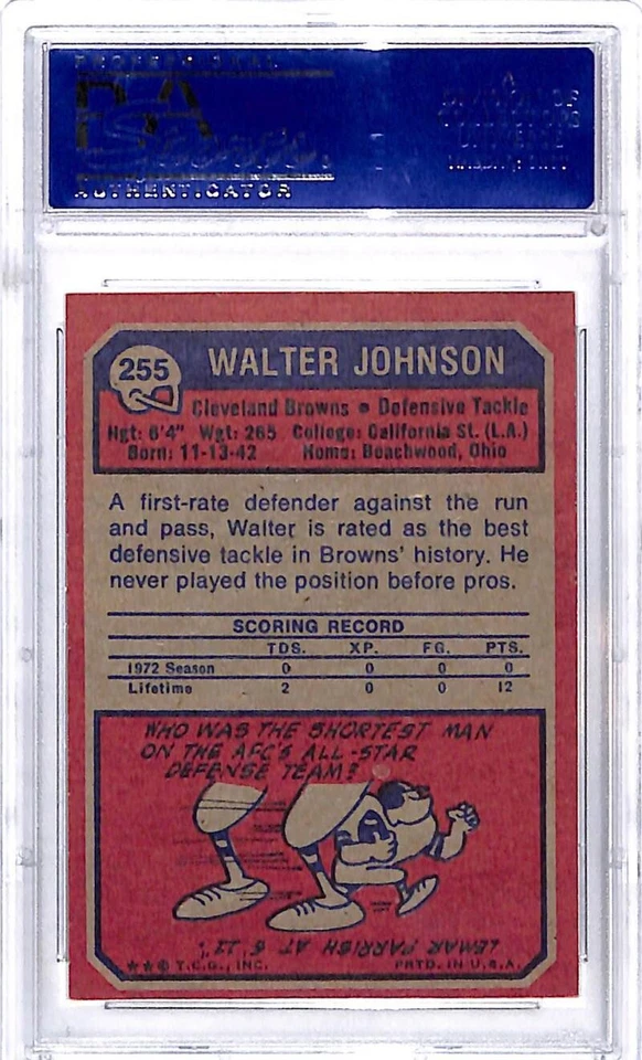 1973 Topps #255 Walter Johnson Cleveland Browns Football Card PSA 9 MINT ID45872 - Image 2 of 2