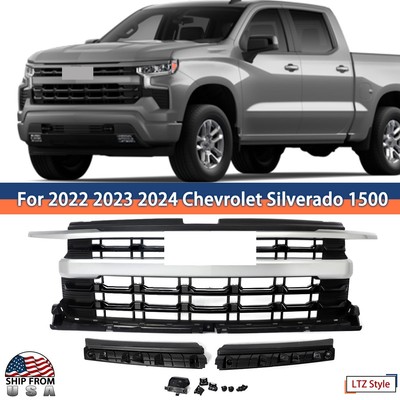Silver Ice Frame Front Upper Grill Grille For 2022 2023 24 Chevy Silverado 1500