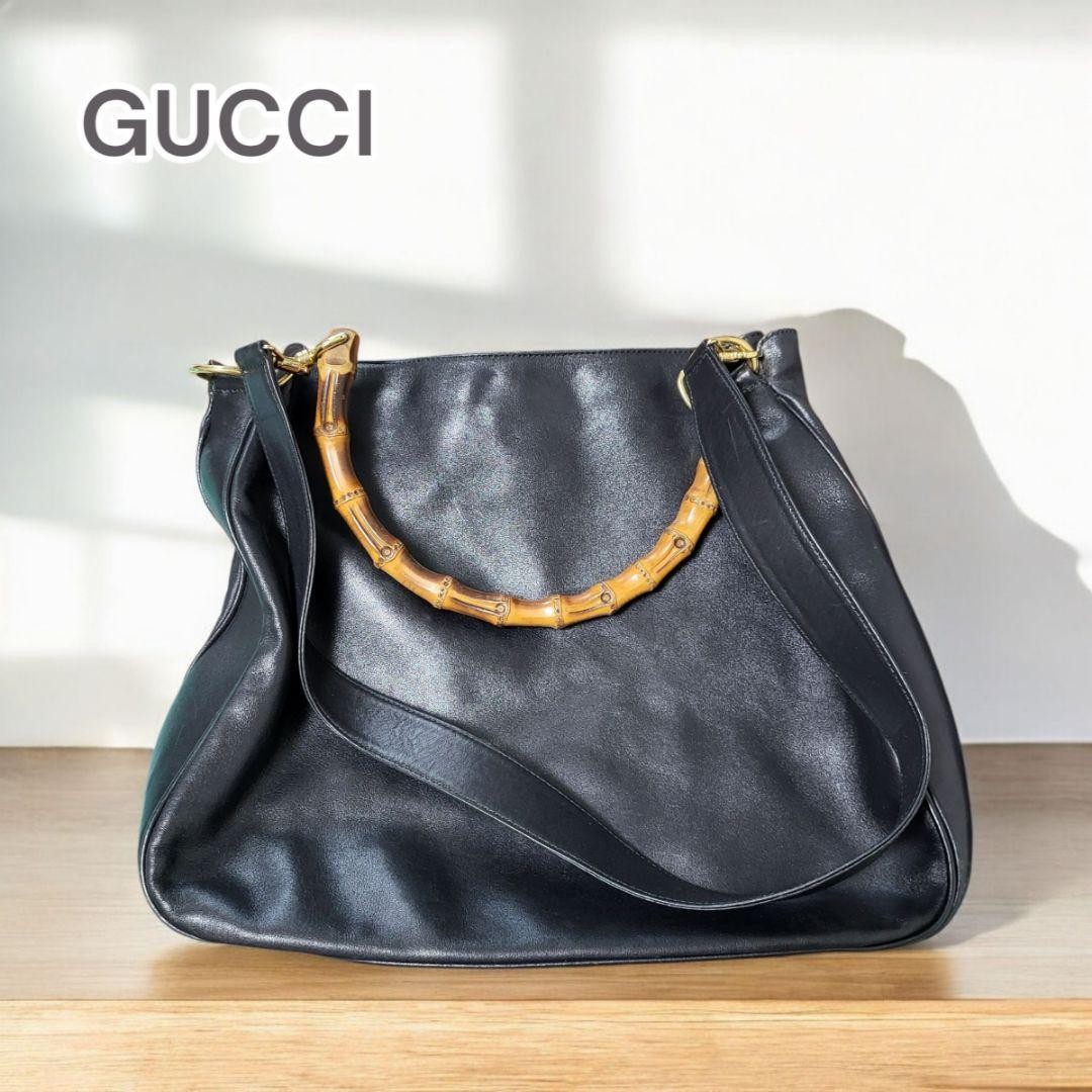 Borsa Gucci in pelle con manico in bambù nera tracolla difettosa vintage aute...