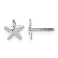 14k White Gold Star Childrens Screwback Post Earrings
