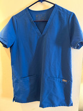 FIGS Women's Technical Collection Medical V-Neck Solid Blue Scrub Top Size S