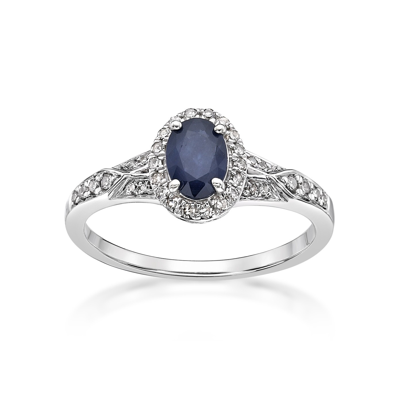 Elegant Fashion Ring for Women 7x5 Blue Sapphire 0.25 cts Diamond Silver Size 5