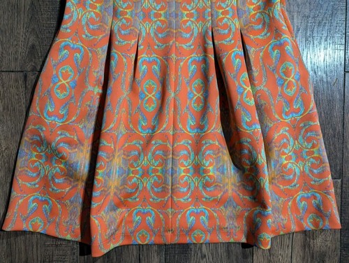 GABBY SKYE Plus Size 14 A-Line Dress Orange Green Sleeveless Pockets Stretch - Picture 3 of 17
