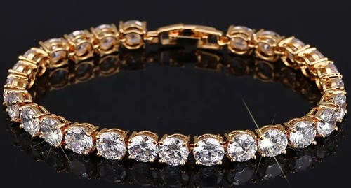 18k Gold Filled Tennis Bracelet made w/ Swarovski Crystal Round Stone 7" Long - Picture 11 of 12