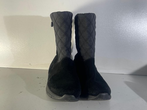 LANDS END Women's Boots Size 8(41.5) Black/Grey Side Zip Quilted Snow Boots -E52 - Picture 2 of 7