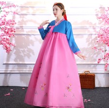 Korean Style Traditional Dresses Women's Hanbok National Costumes Kimono Blue XL
