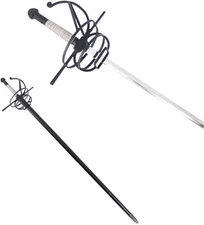 Black Wire Wrapped Handle Rapier Spiral Sword with Matching Scabbard