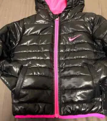 NEW Infant Girls Nike Full-Zip Hooded Puffer Jacket, Black, Size 18 months