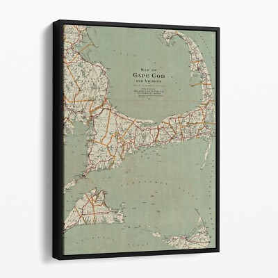 Map of Cape Cod 1917 Vintage Maps Coastal Canvas Wall Art Print