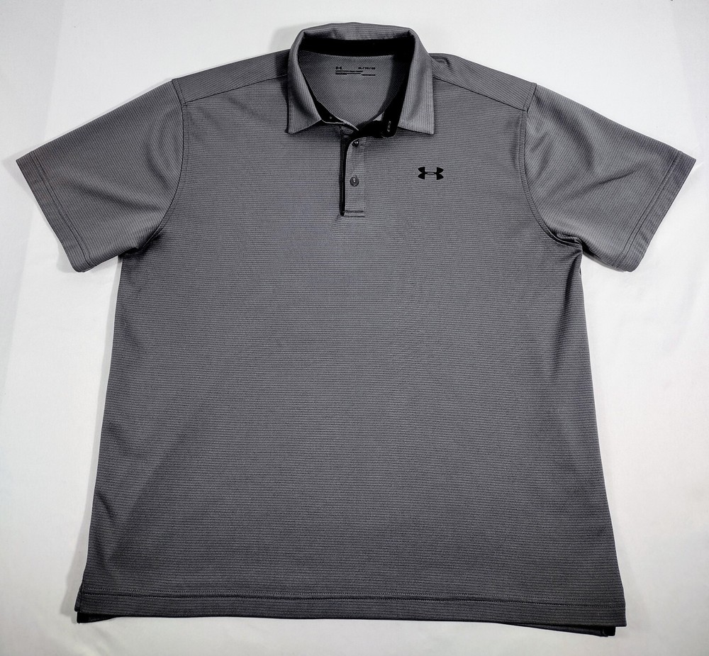 Under Armour Golf Polo Gray HeatGear Loose Performance Short Sleeve Mens Size XL