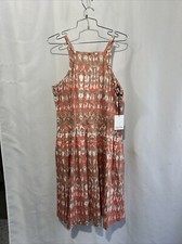Calvin Klein Dress Women 10 Orange White Fit and Flare Sleeveless Lined Stretch
