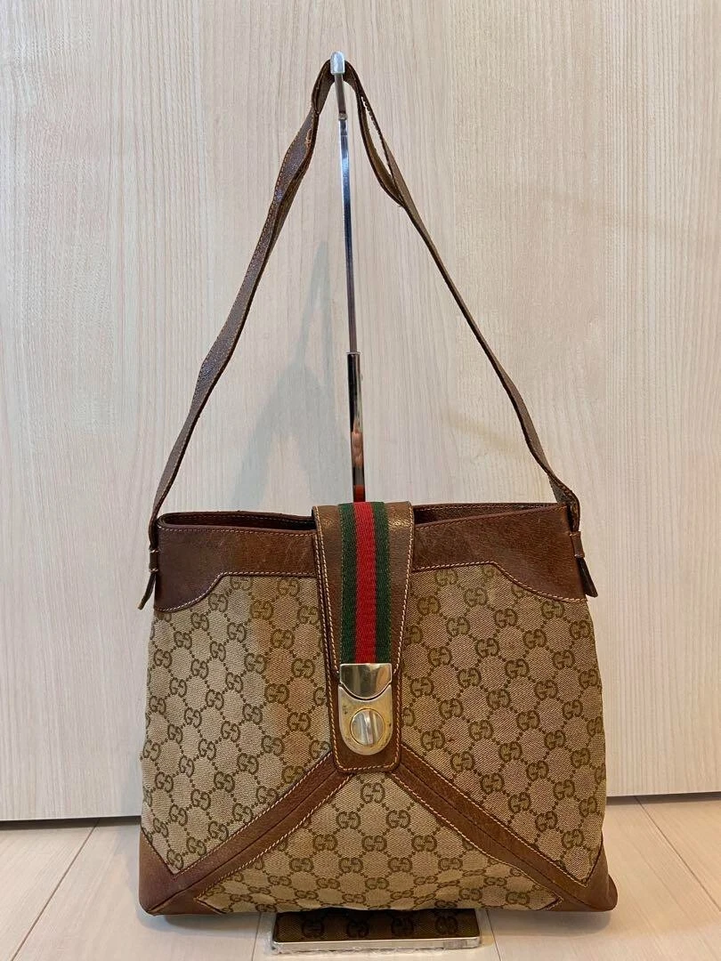 Gucci borsa a tracolla linea sherry tela pelle beige marrone GG supreme vintage