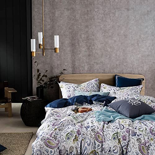 Duvet Cover Set, Microfiber, White Paisley Pattern, King White Paisly