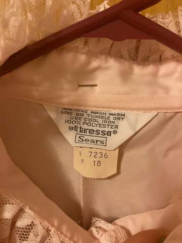 VTG NEW Sears Blouse Poet Sleeve Ruffle Victorian Collar Sheer PINK bow 18 PLUS - Picture 4 of 13