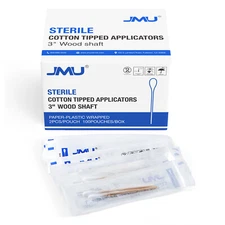 JMU 3" Sterile Cotton Swabs Q-tips Wood Handle Cleaning Applicators 200pcs/box