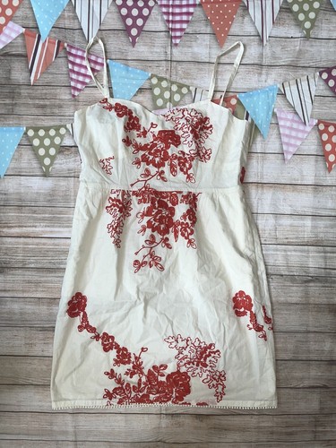 J CREW SZ 12 WHITE Orange Coral FLORAL EMBROIDERED DRESS - Picture 3 of 5