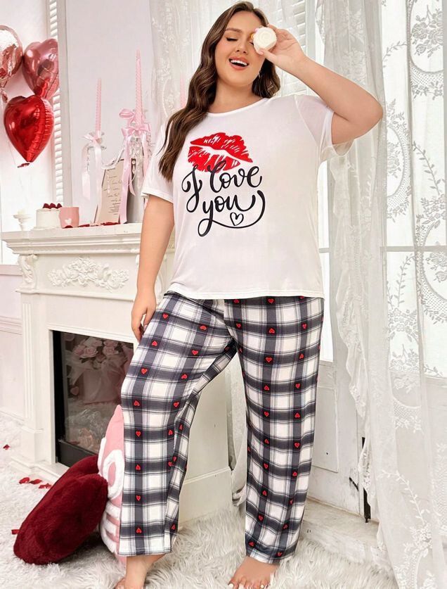 White Red Plaid Pants Girls PYJAMA PLUS 22 24 26 28 WHITE