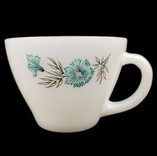 Fire King Oven Ware Milk Glass Bonnie Blue Coffee Tea Cup Blue Flower USA 22