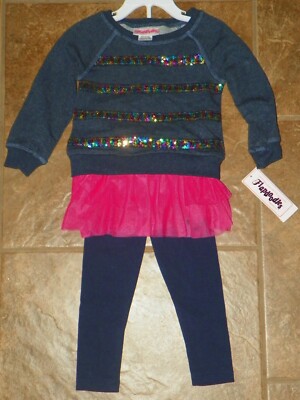 NWT Girls 2Pc FLAPDOODLES Outfit Size 2T LEGGINGS LongSleeve TOP Rainbow Sequins