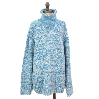 Lou & Grey Findley Turtleneck Sweater Top L Blue Marina Space Dye NWT B98