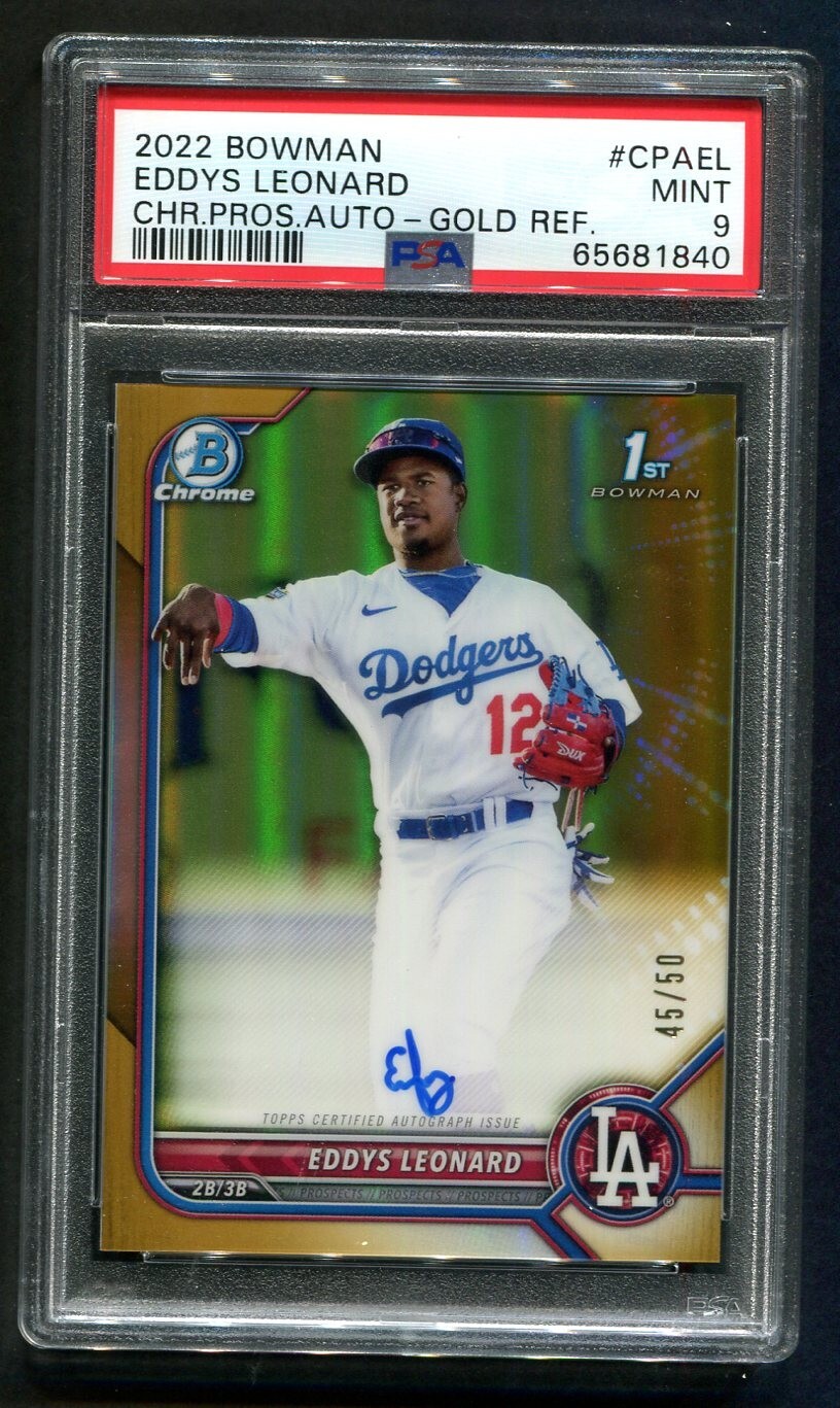 2022 Bowman Chrome Eddys Leonard 1ST Gold REF AUTO 45/50 PSA 9 MINT