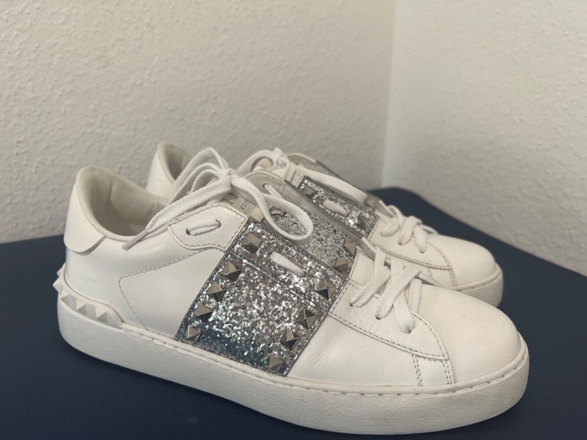 Valentino Rockstud Untitled Leather Silver Glitter Sneakers Valentino Rockstud Untitled Leather Silver Glitter Sneakers