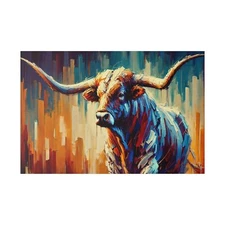 Longhorn Abstract Canvas, Stretched Ready to Hang! Free Shipping! Bull Cow