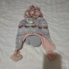 Children's Place Girls Fall Winter Pink Grey Over Ear Winter Fall Hat Set 2T-3Y