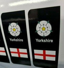 2 x Yorkshire Rose St George Cross Flag Number Plate Stickers Car Vinyl Sticker