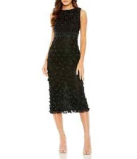Mac Duggal Black Beaded Floral Appliqué Midi Sheath Dress Size 14 $598