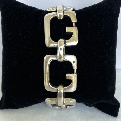 900 Silver Very Heavy Chunky Modernist Style G Link Wide Bracelet 8" 75g - Picture 4 of 22